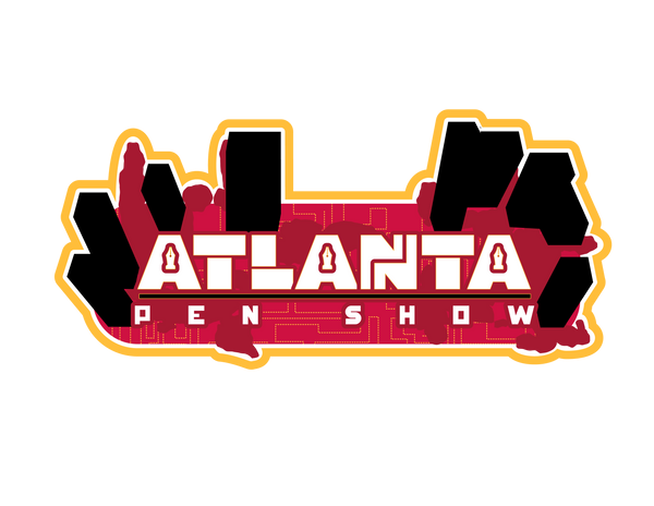 Logo for the Atlanta Pen Show in red, showing buildings and cityscape